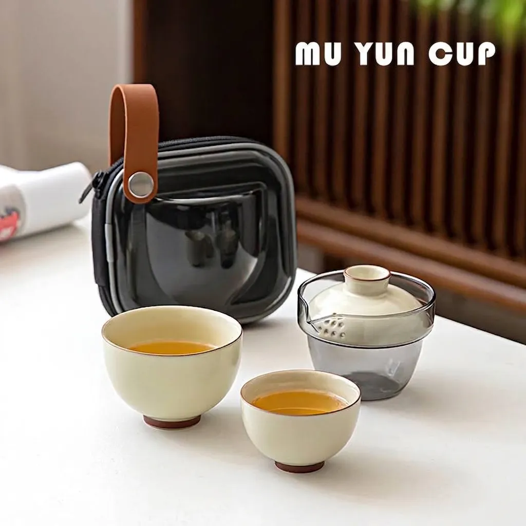 Portable Ceramic Travel Tea Set With Glass Filter Teapot And Multiple Cups Minimalist Style Carrying Case For Outdoor Office Home