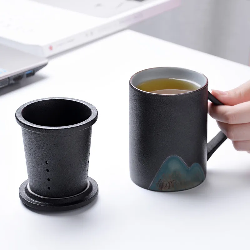 Tazza da Tè in Ceramica Moderna Con Infusore e Coperchio Grande Capacità Stile Zen Opaco Tazza per Separazione Tè per Ufficio Casa Regalo