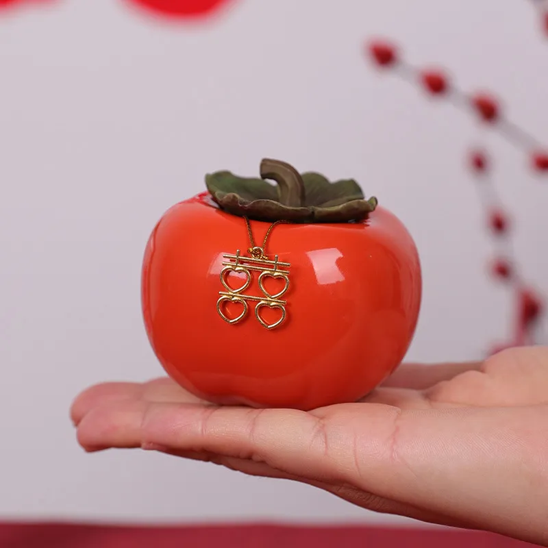 Barattolo di Caramelle in Ceramica a Forma di Cachi Con Ciondolo Doppia Felicità Per Matrimonio Fidanzamento Decorazioni Regalo
