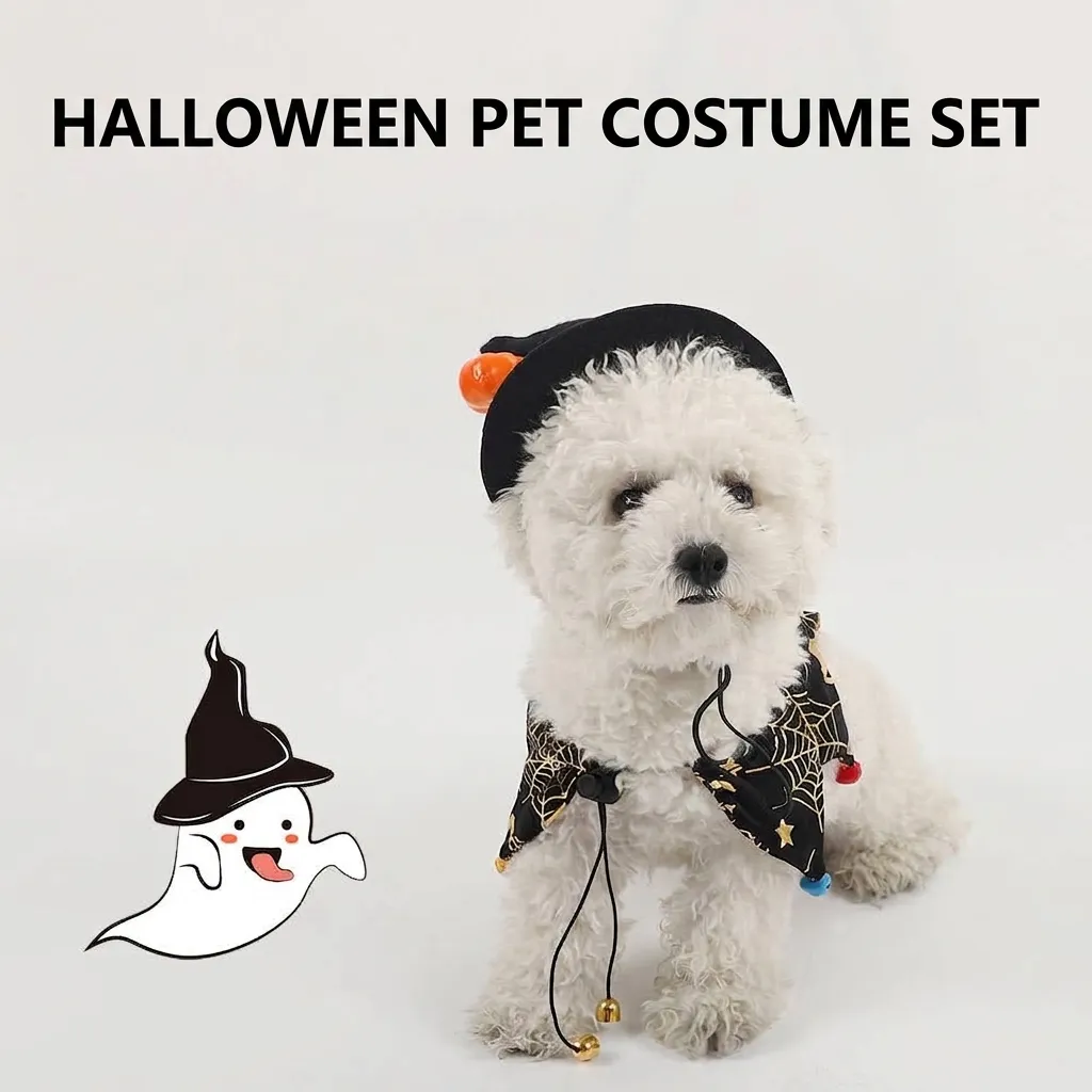 Halloween Pet Costume Canvas Pumpkin Wizard Hat Ghost Festival Dog Cat Funny Dressing Cape Bib Kitten Puppy Accessories