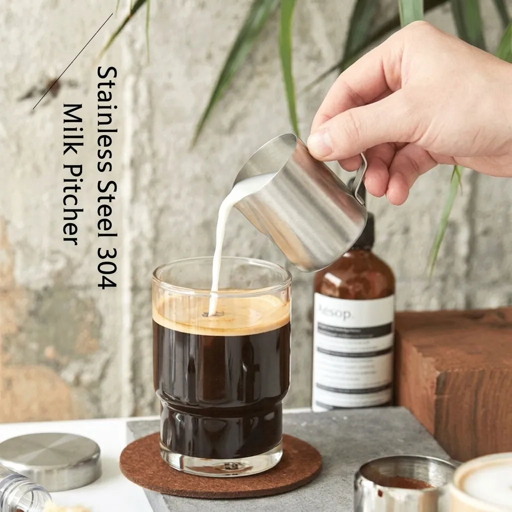 304 Edelstahl Milchkännchen Kleiner Milchbecher Cremer Sirup Honigkrug Für Latte Art Kaffee Zubehör Küchenhelfer