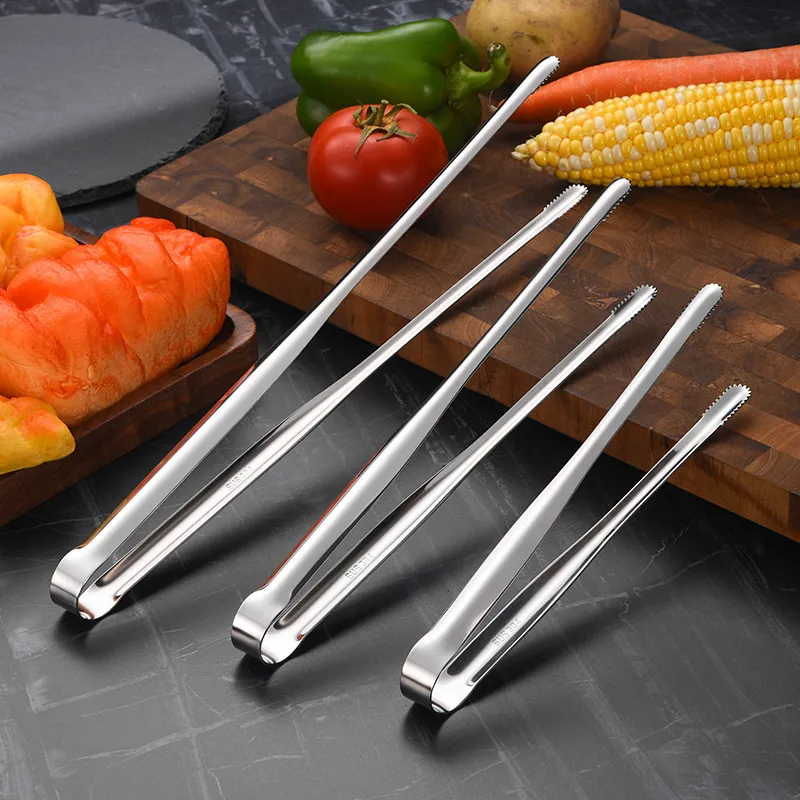 304 Stainless Steel Food Tongs BBQ Grilling Tongs Kitchen Tweezers With Serrated Tip Long Handle For Meat Steak Bread Buffet