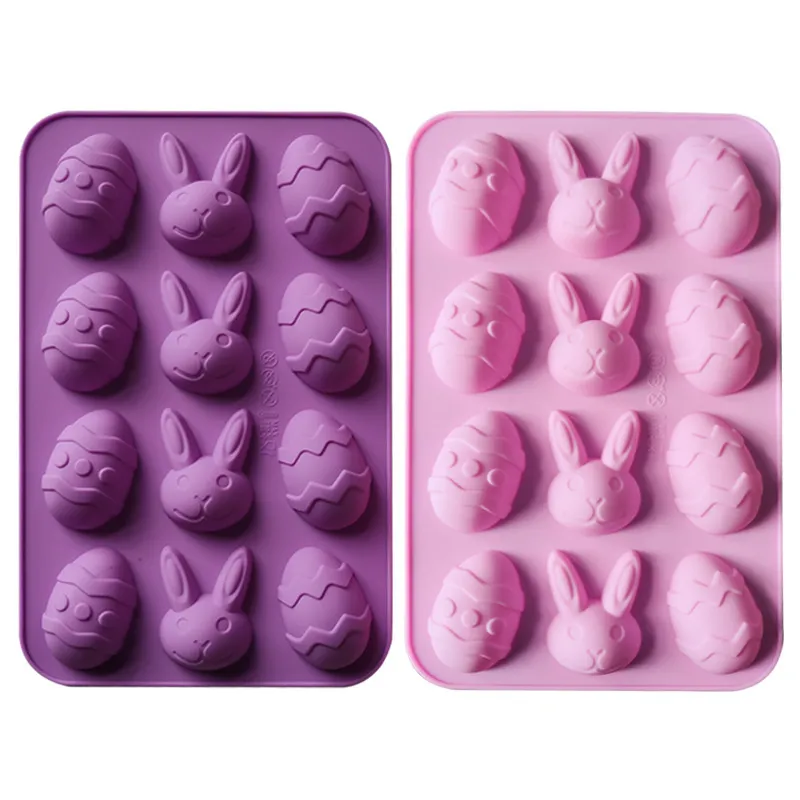 Easter Bunny Egg Silicone Mold Food Grade Purple Pink Chocolate Baking Tray Dessert Cake Mold For Kitchen Party DIY Supplies