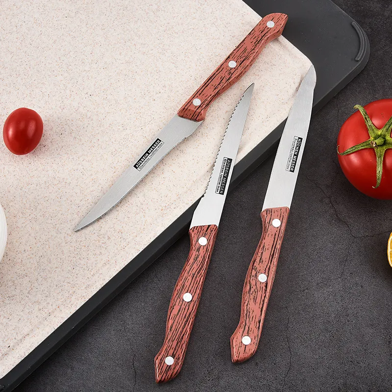 Cuchillos de Cocina de Acero Inoxidable Mango Imitación Madera Cuchillo de Fruta Carne Deshuesar Utilidad Colección de Cubiertos
