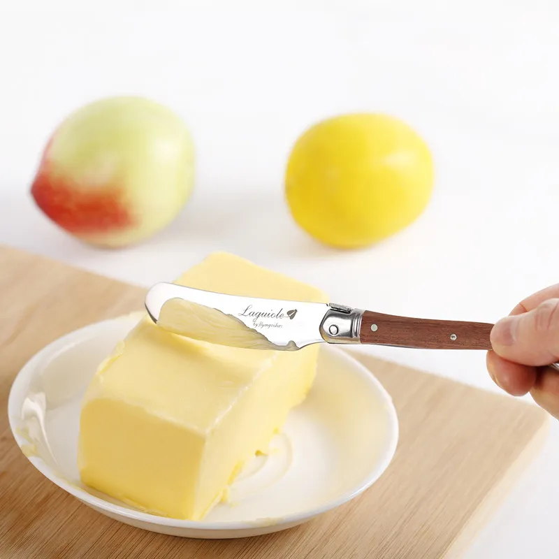 Cuchillo para Mantequilla de Acero Inoxidable Con Mango de Madera de Palisandro Estilo Francés Espátula Queso Mermelada Menaje de Cocina