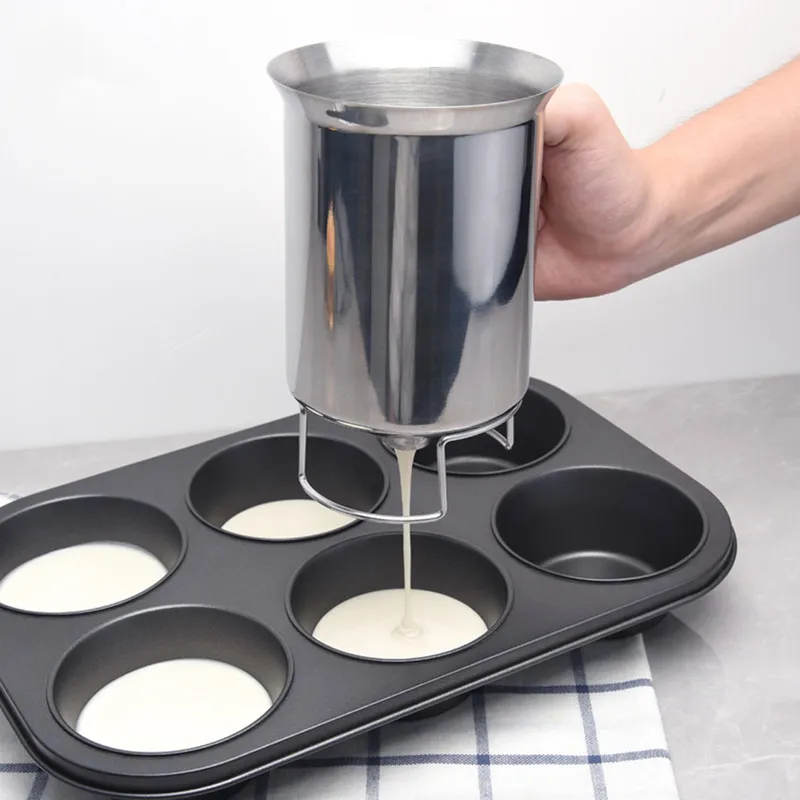 430 Edelstahl Manueller Teigspender Trichter Mit Ständer Für Kuchen Pfannkuchen Muffins Cupcake Backen Küchenwerkzeug