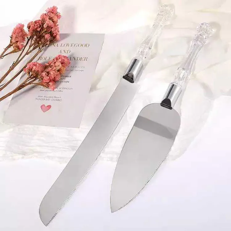Edelstahl Hochzeit Kuchenmesser und Spatel Set Kristallgriff Brotschneider Westliche Party Geschirr