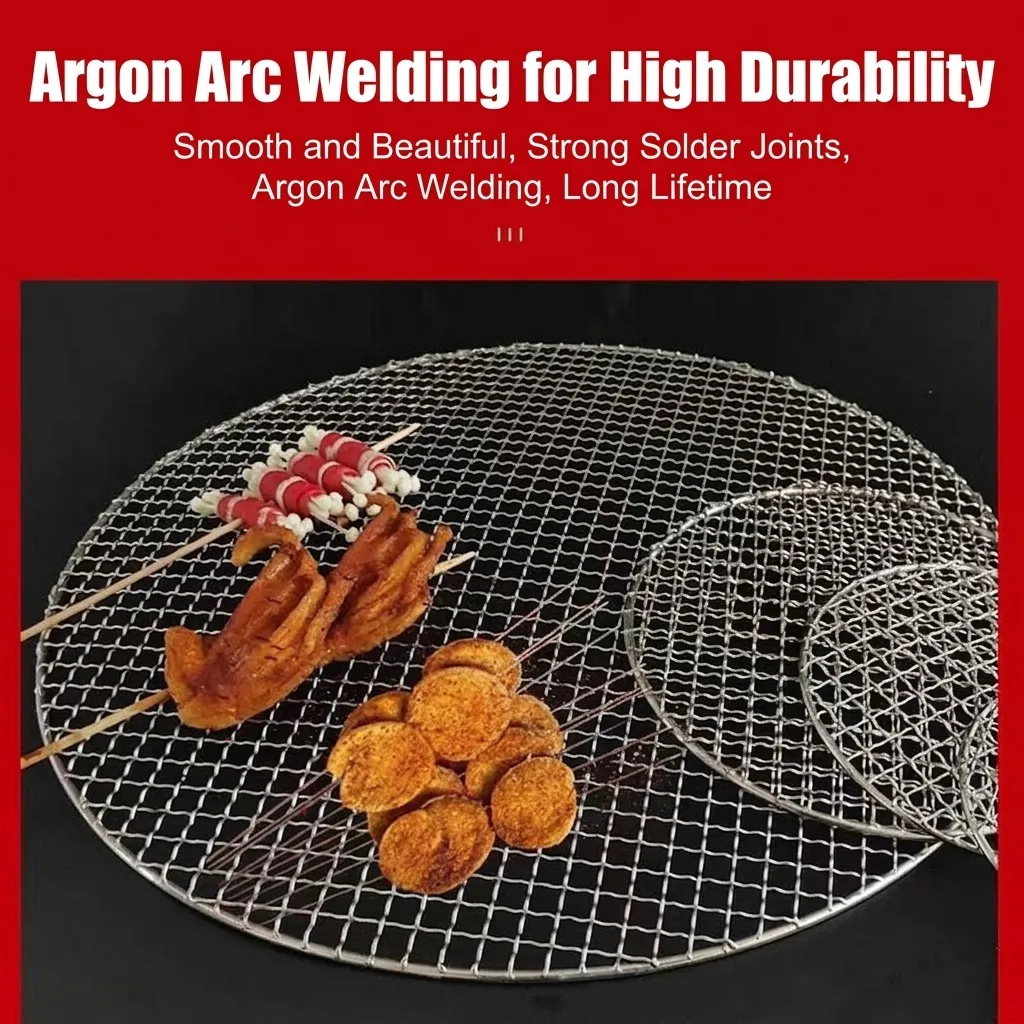 Round Stainless Steel BBQ Grill Mesh Rack For Outdoor Camping Charcoal Stove Cooking Net Rustproof Reusable Kitchen Barbecue Tool