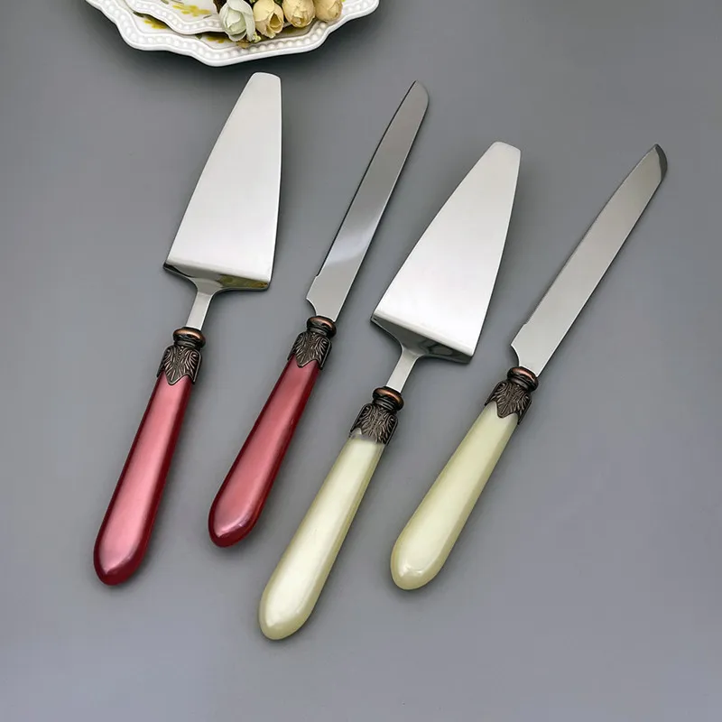 Stainless Steel Cake Knife and Server Set Wedding Pizza Shovel With Pearlescent Plastic Handle Baking Serving Tool Gift