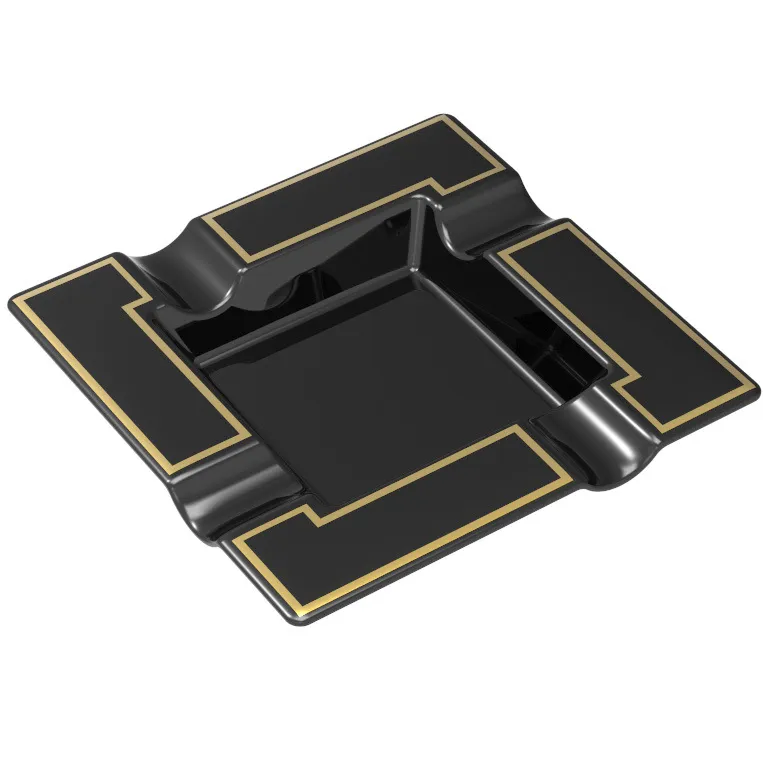 Large Square Melamine Cigar Ashtray Four Slots Minimalist Modern Black With Gold Or White Border For Hotel Office Home