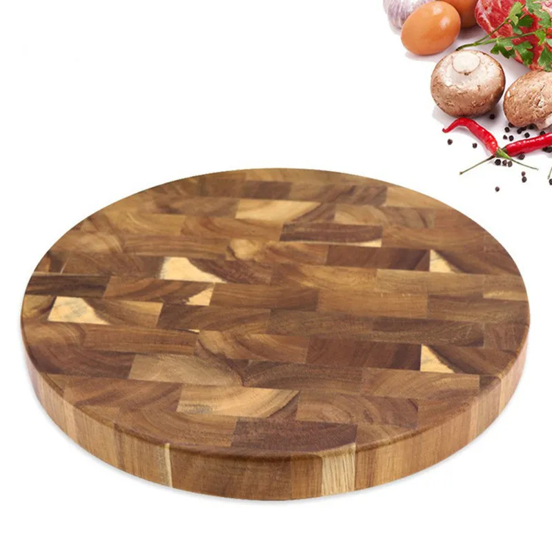 Tabla de Cortar de Madera de Acacia Redonda Mosaico Tabla de Picar Resistente Para Cocina Carne y Preparación de Alimentos Cocina Casera