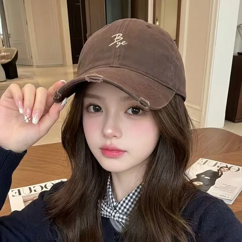 Casual Cotton Embroidered Letter Baseball Cap Distressed Washed Adjustable Sun Protection Duck Tongue Hat For Men Women Everyday Wear
