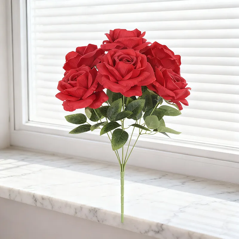 Nordic Silk Fabric Artificial Rose Bouquet Light Luxury Real Touch Fake Flowers For Wedding Celebration Home Room Floral Decoration