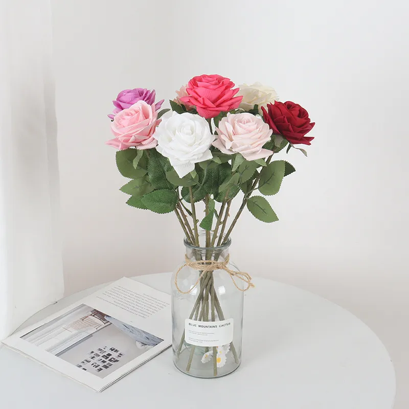 Real Touch Fabric Artificial Rose Flower Moisturizing Simulation Rose For Home Hotel Decoration Wedding Photography Props