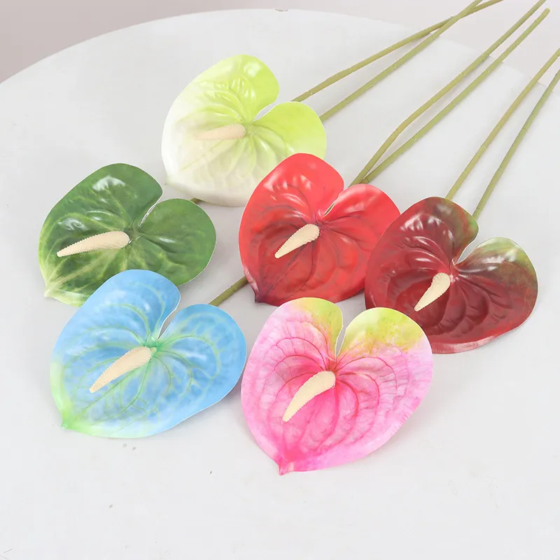 3D Printed Soft Glue Anthurium Artificial Flowers Real Touch Flamingo Flower Stem For Home Wedding Floral Arrangement Table Decoration
