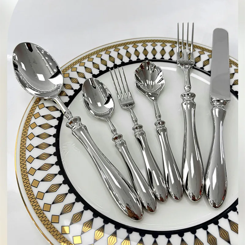 Luxury Forged 304 Stainless Steel Cutlery Gourd Handle Mirror Polished Dinner Knife Fork Spoon Hotel Tableware