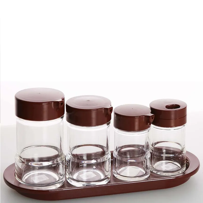 Acrylic Transparent Seasoning Bottle Set With Tray Dark Red Lid Modern Minimalist Oil Vinegar Dispenser For Hotel Restaurant Kitchen Cruet Jar