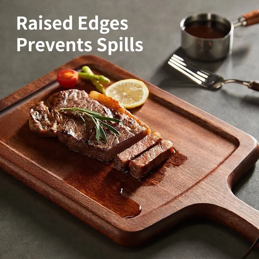 Premium Ebenholz Servierbrett Steakplatte Pizzatablett Rund Rechteckig Ganzholz Schneidebrett Mit Griff Lederband