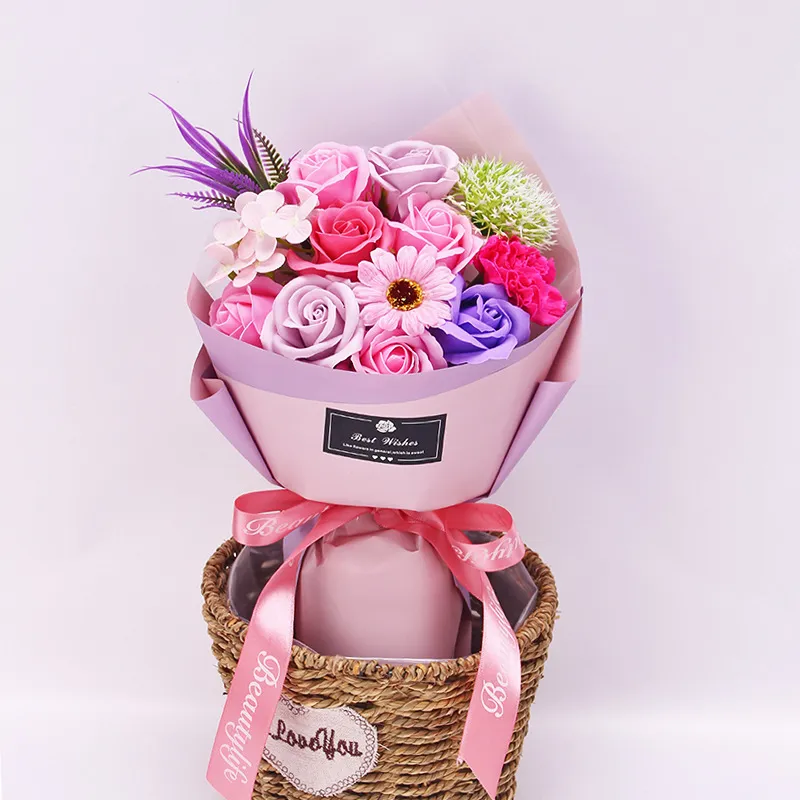 11 Rozen Zeepbloemboeket Kunstmatige Florale Handheld Cadeau Voor Valentijnsdag Moederdag Roze Rood Handgemaakt
