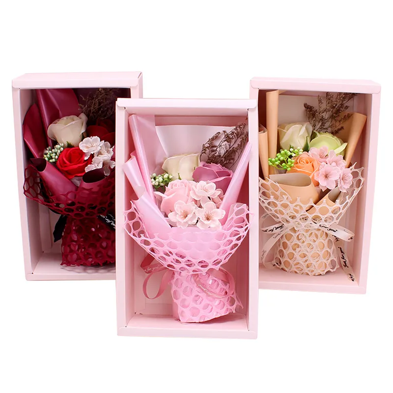Handgefertigter Seifenblumenstrauß Geschenkbox Künstliche Rose Nelke Mit Trockenblumen Fensterbox Für Valentinstag Mutter Lehrertag