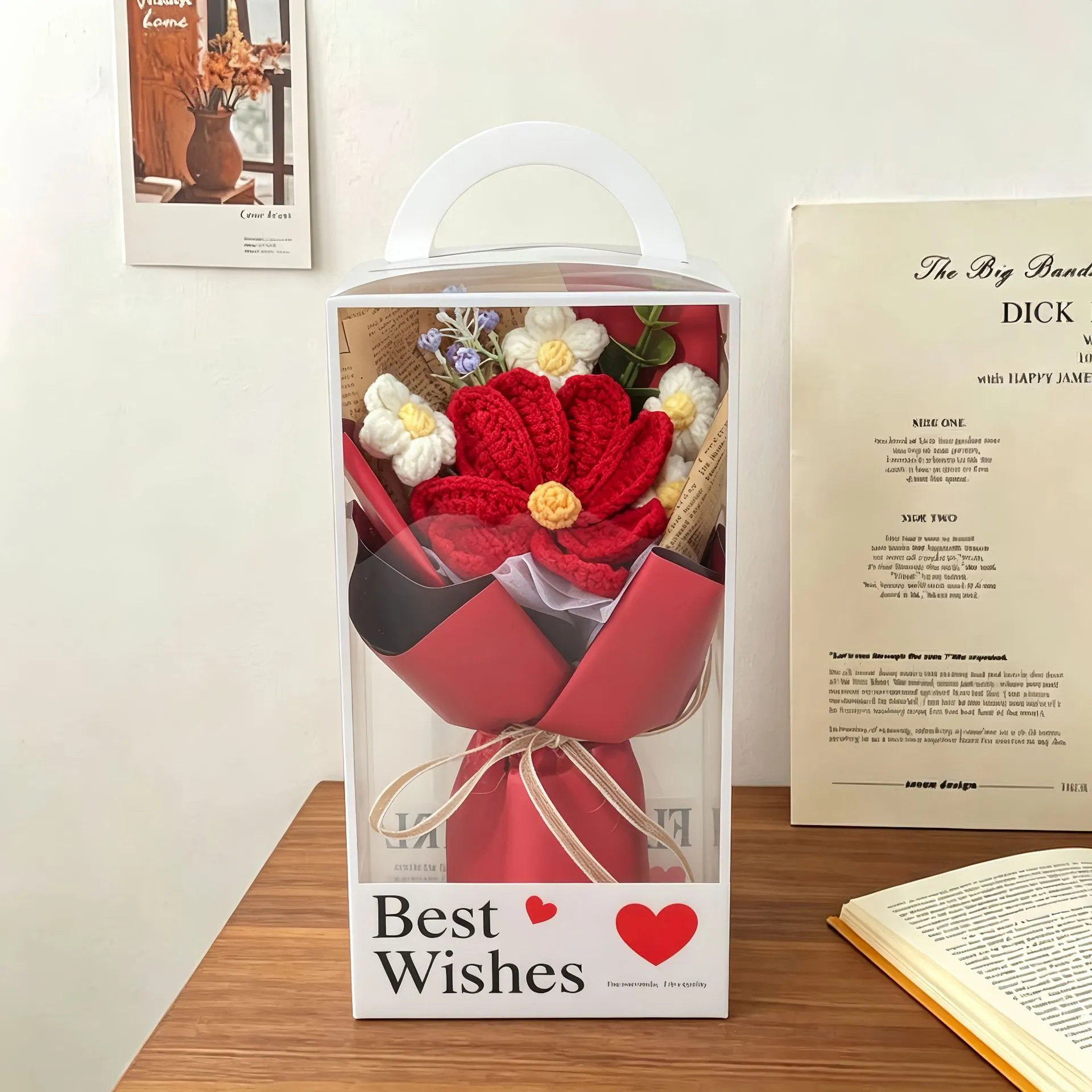 Handmade Knitted Yarn Flower Bouquet Gift Box Crochet Gelsang Flowers Artificial Flower Gift For Teachers Day Valentine Day