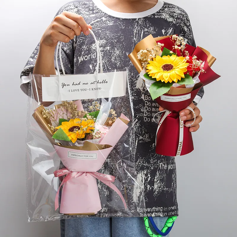 Graduation Gift Soap Flower Dried Sunflower Rose Baby's Breath Bouquet Artificial Flower Gift Box With Ribbon For Women