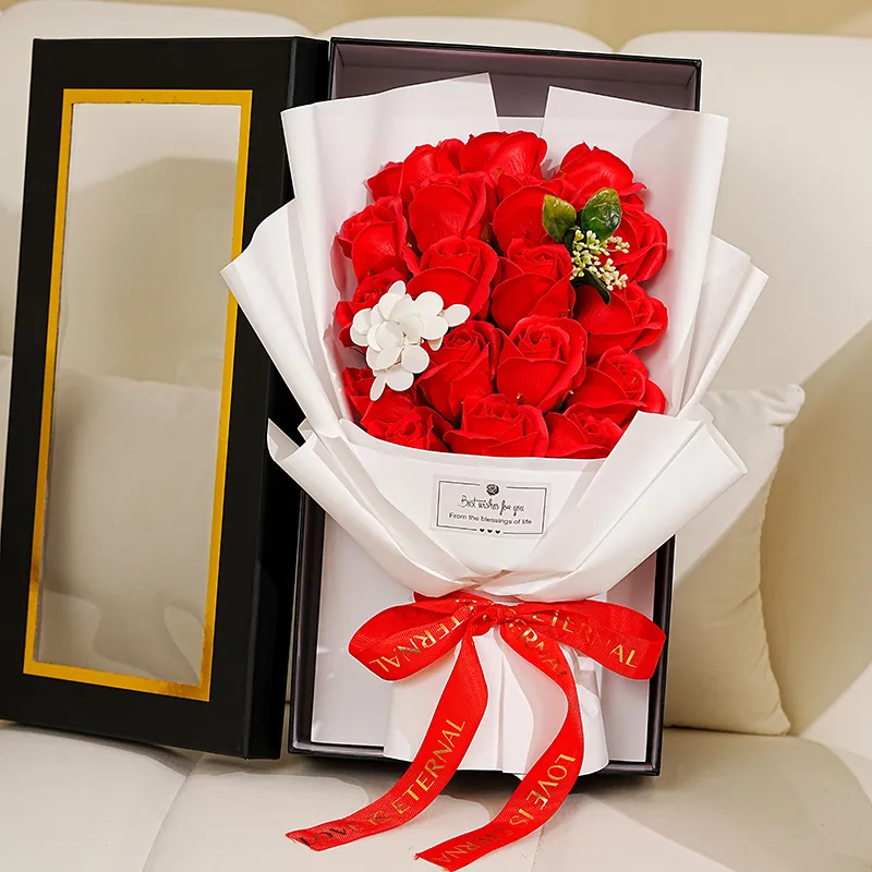 Boîte Cadeau de Bouquet de Fleurs de Rose de Sapone Artificiel de Luxe Pour Fête de Saint-Valentin Romantique et Décoration