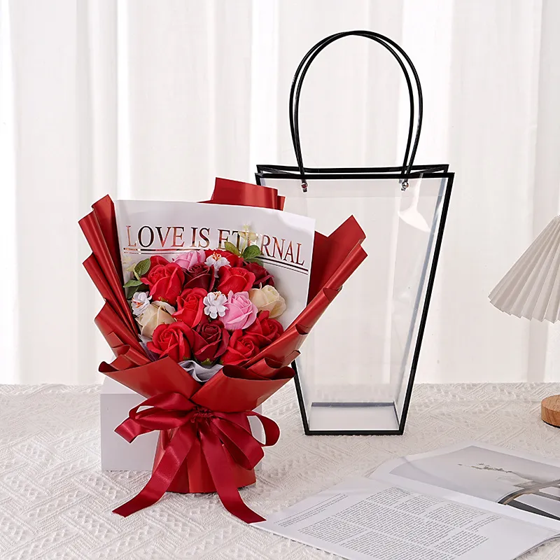 Exquisite Soap Flower Rose Bouquet Artificial Eternal Rose Gift For Valentine Day Birthday Wedding With Gift Bag Box