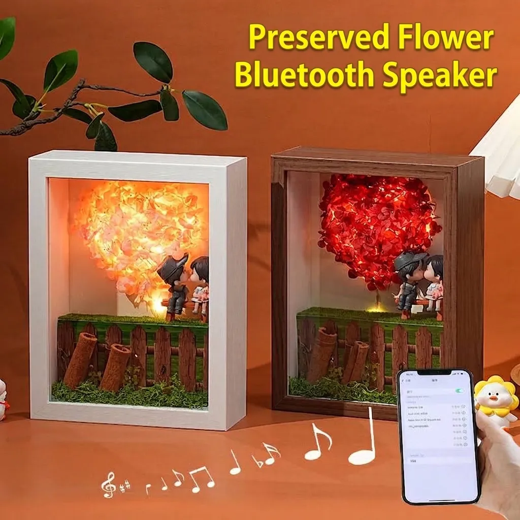 Ewige Blume Fotorahmen Nachtlicht Bluetooth Lautsprecher Herz Konservierte Rose LED Lampe Valentinstag Geschenk Damen