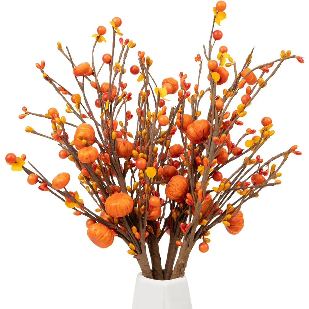 Artificial Pumpkin Berry Stems For Autumn Harvest Thanksgiving Halloween Decor Realistic Fall Pumpkin Branches For Home Vase Table Decoration