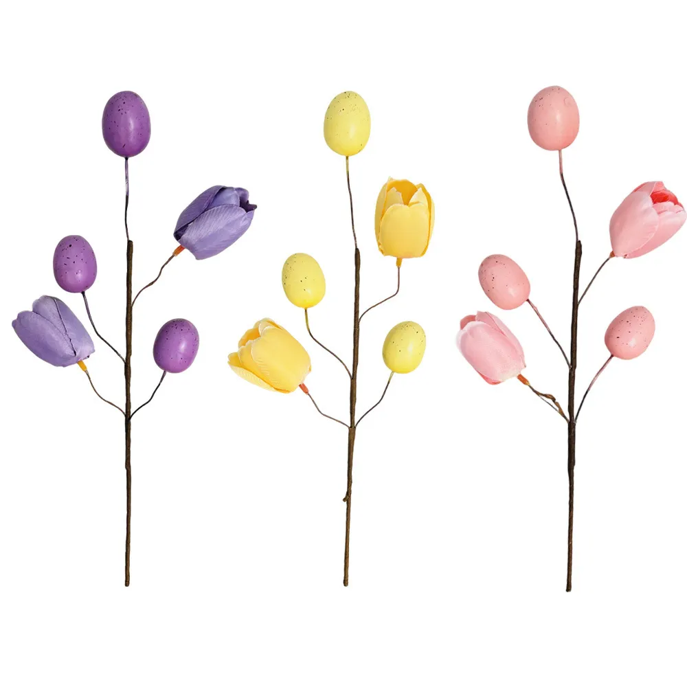 Ostern Tulpe Geflecktes Ei Stecklinge Künstlicher Zweig Ornament Für Zuhause Wohnzimmer Party Festliche Dekor Florale Anordnung