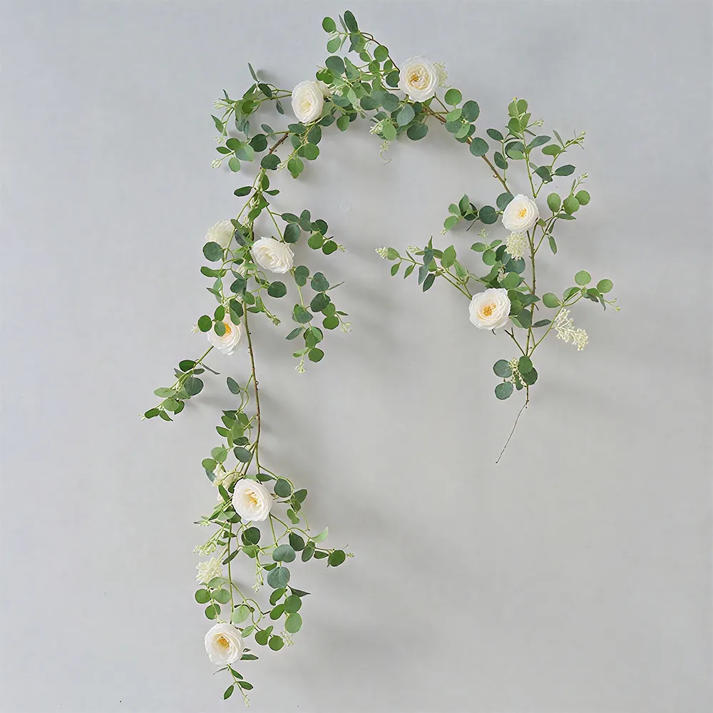 Artificial Eucalyptus Rose Vine Garland Silk Flower Hanging Plants For Wedding Home Decor Pastoral Fake Camellia Peony Foliage