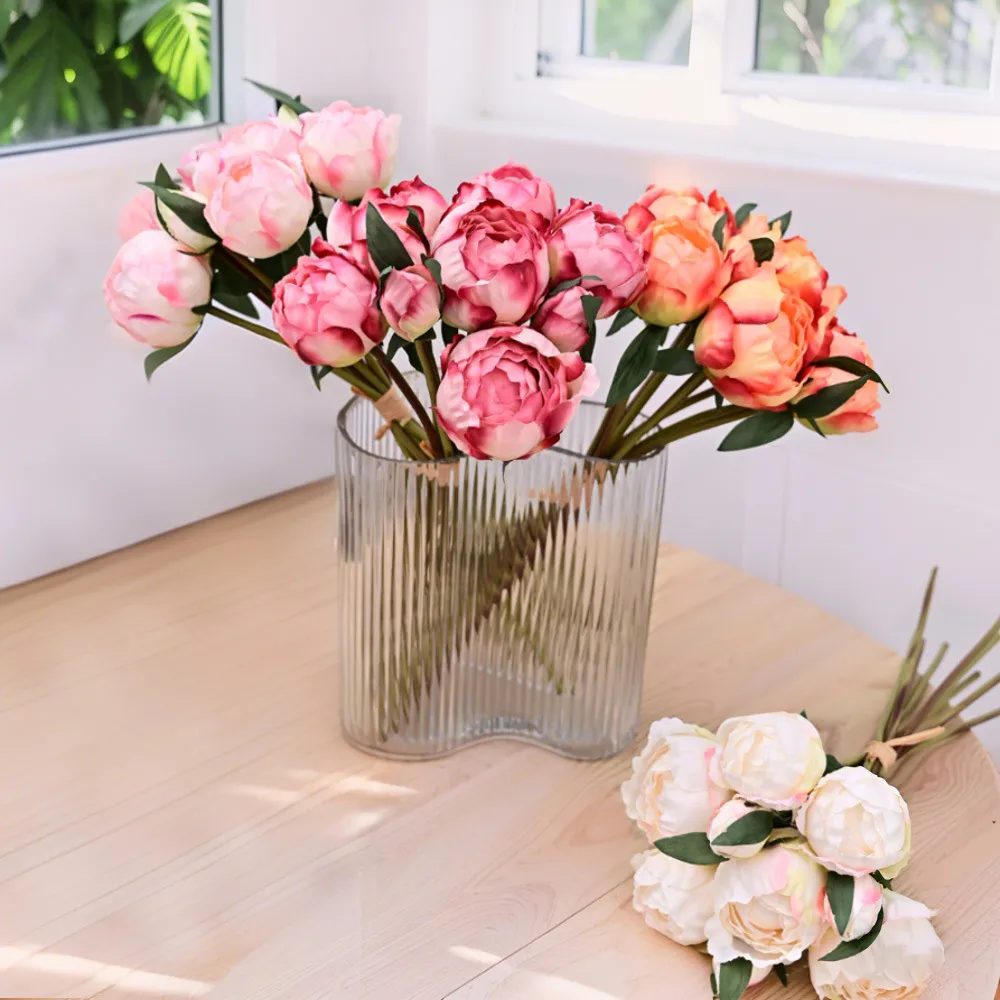 Artificial Peony Bouquet Plastic Fake Magnolia Buds Wedding Bridal Hand Tied Flowers Photography Props Home Decor