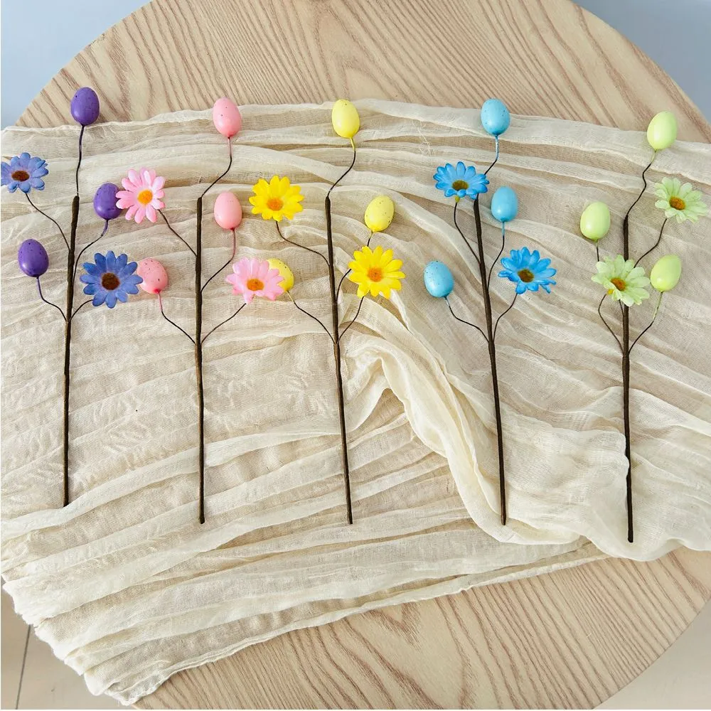 Easter Spotted Eggs Daisy Cuttings Artificial Flower Branches Colorful Foam Egg Sprays For Spring Home Party Table Decor