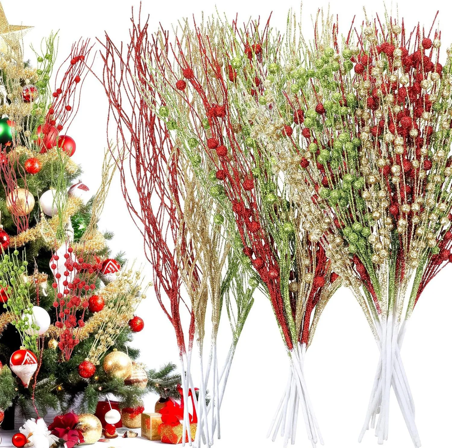 Ramas de Bayas con Brillo Navideño Artificial Bolas de Espuma Púas Para Árbol de Navidad Decoración del Hogar