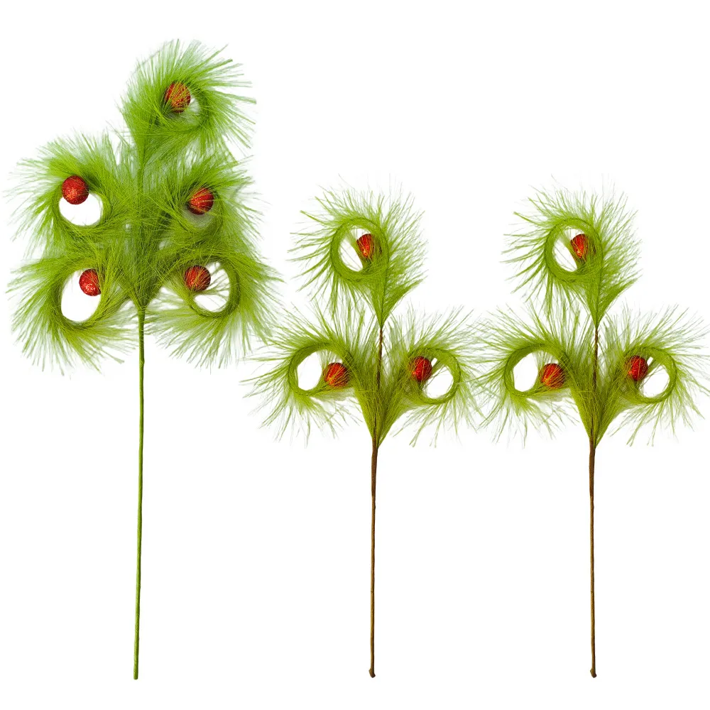 Christmas Tree Decorative Picks Artificial Pampas Grass With Red Glitter Balls Elf Hanging Ornaments For Wreath Holiday Decor