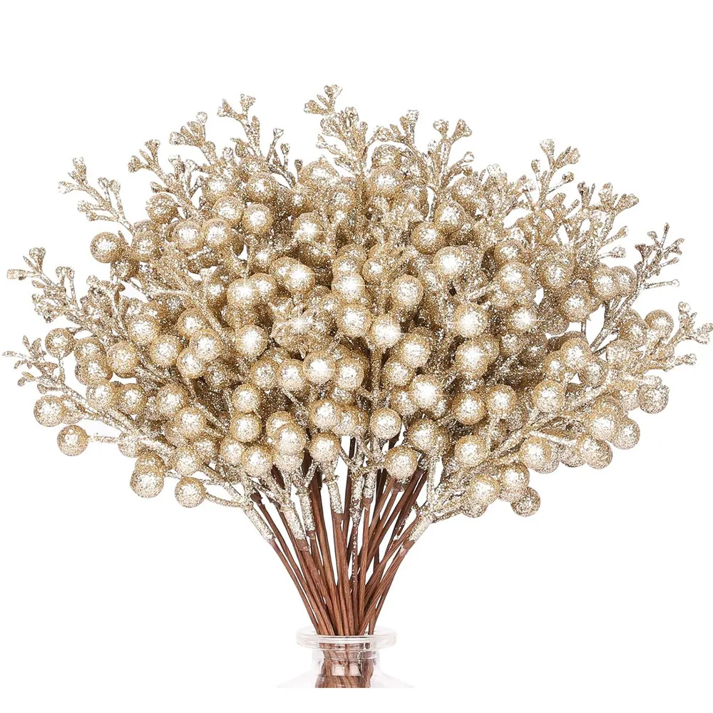 Glitzer Beerenstiele Künstliche Weihnachtsbaum Dekorationen DIY Weihnachtskranz Stecker Party Heimtisch Ornamente Funkelnde Dekorative Zweige Für Feiertagsarrangements