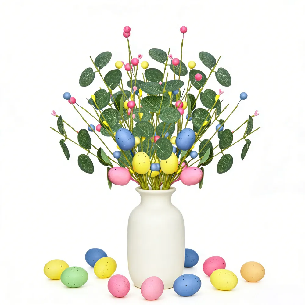 Easter Egg Berry Stems Artificial Eucalyptus Leaves Foam Spotted Eggs For DIY Home Party Holiday Decoration Arrangement