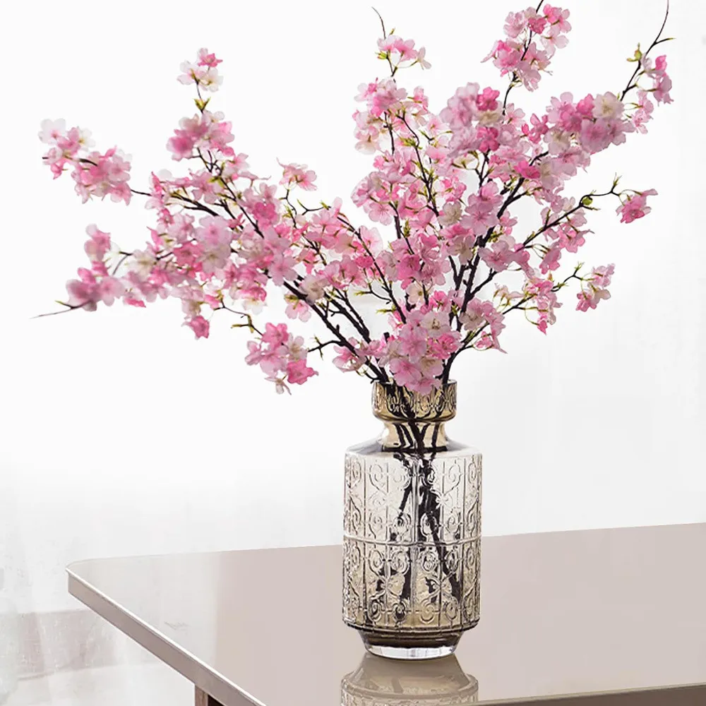 Artificial Cherry Blossom Stems Silk Fabric Peach Blossom Branches For Home Living Room Table Decor Wedding Floral Arrangement Centerpieces