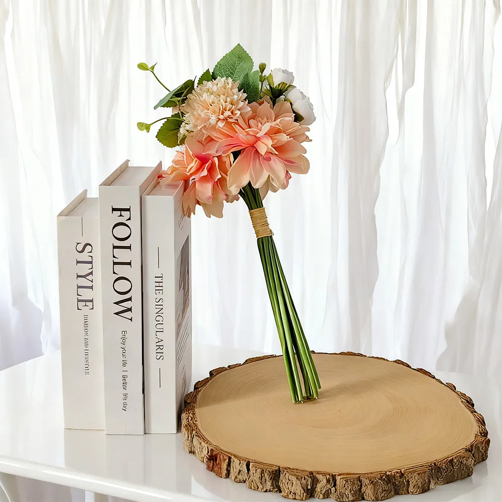 Kunstmatige Dahlia Bruidsboeket Zijden Bloemen Westerse Bruiloft Bosstijl Handboeket Bosdecor Voor Bruiden