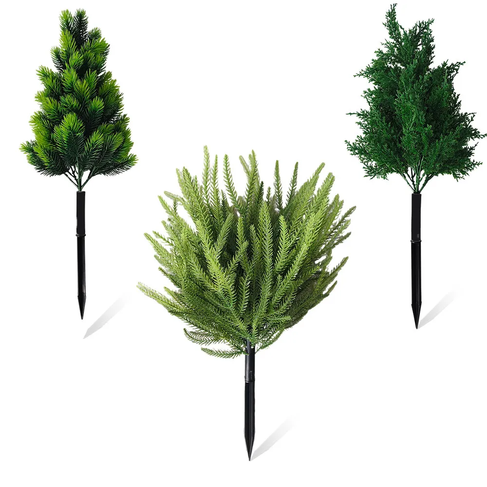 Realistic Plastic Greenery Garden Stake For Outdoor Yard Decor Artificial Evergreen Ground Insert Injection Molded
