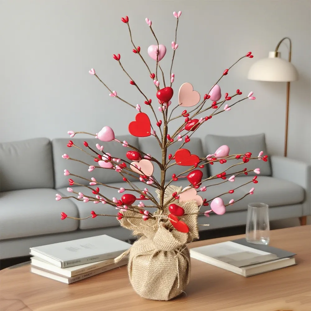 Valentinstag Herz Baum Ornament Künstliche Beeren Herz Zweig Mit Leinenbasis Nordischer Tisch Home Dekoration Hochzeit Party Dekor