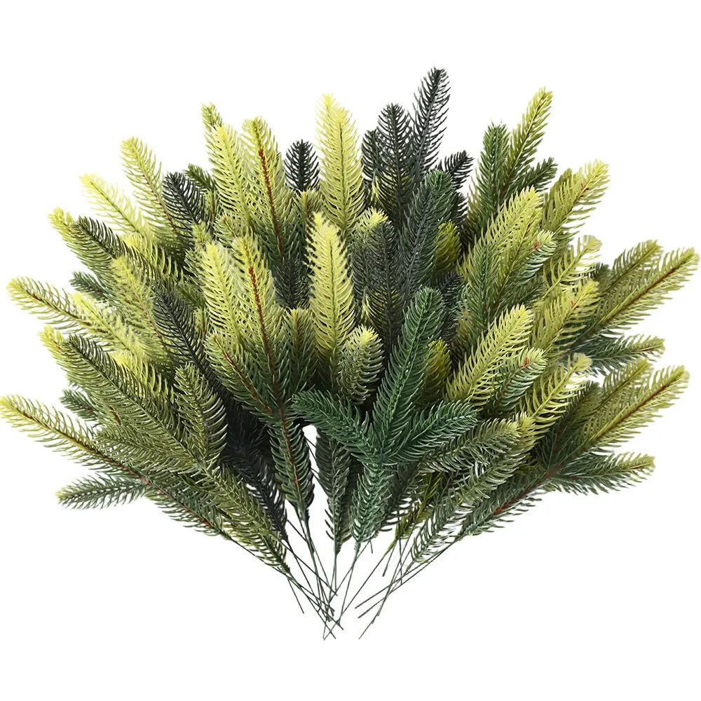 Artificial Pine Branches Green Plastic Simulation Plants For Christmas DIY Wreath Garland Home Party Festive Decor Realistic Pine Needles Decoration