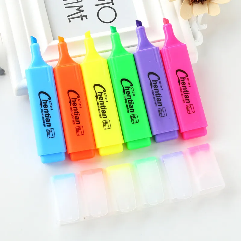 Large Capacity Colorful Highlighter Plastic Chisel Tip Marker Pen Candy Color Cute Cartoon Stationary For School Office Students Gift Kids