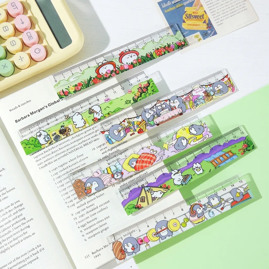 Règle en Centimètres avec Gaufrage de Dessin Animé Mignon en Plastique pour Étudiants Outil de Mesure Dessin Lapin Manchot Papeterie