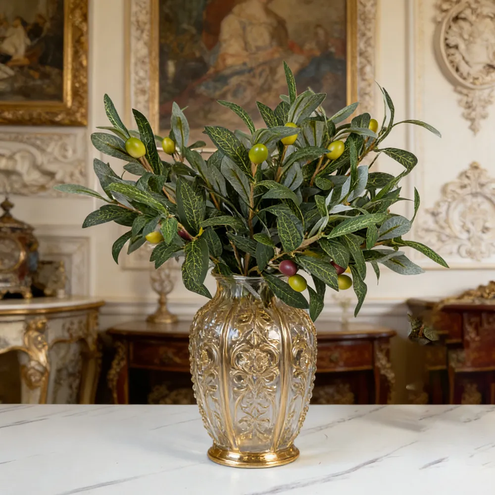 Branche d'Olivier Artificielle Avec Baies Fleur en Soie Branches de Verdure pour Maison Table Chambre Décoration Tige de Plante Artificielle Européenne Mariage