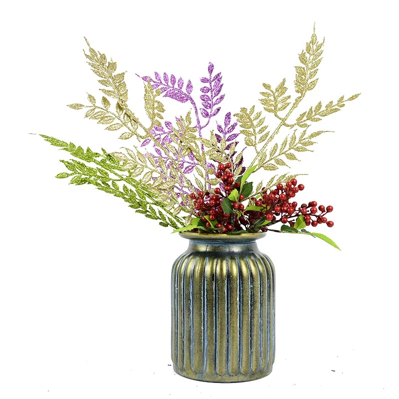 Glitter Artificial Plant Branch Christmas Decoration Plastic Simulated Olive Leaves For Wedding Party Home Ornaments