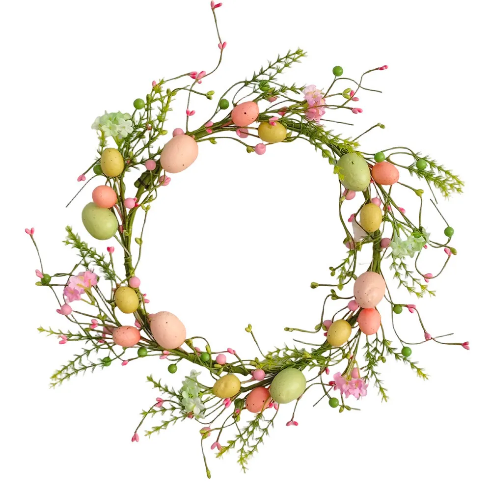 Easter Egg Wreath Simulated Berry Vine Wall Hanging Decoration Colorful Foam Eggs For Party Festival Home Door Decor