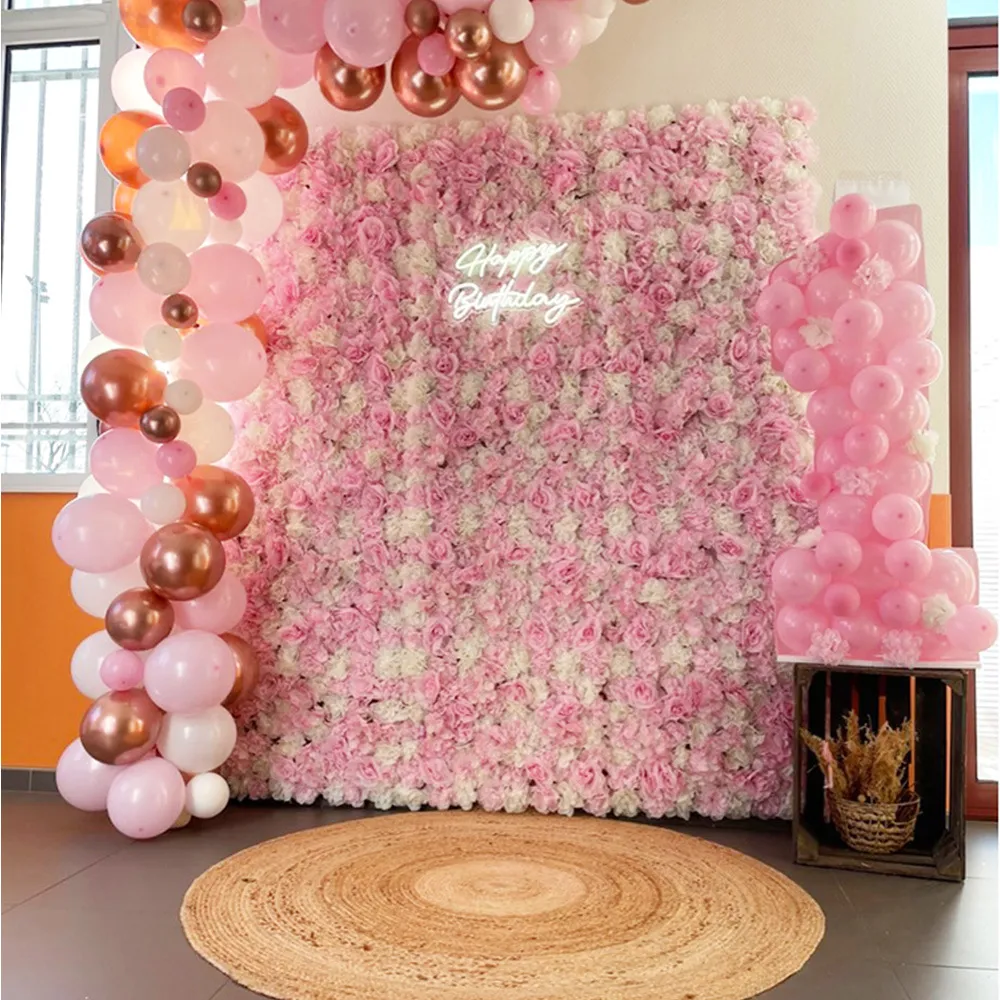 Romantic Silk Fabric Artificial Flower Wall Panel Mixed Hydrangea Rose Backdrop Panel For Wedding Birthday Party Stage Showcase Venue Background Home Decoration Decor