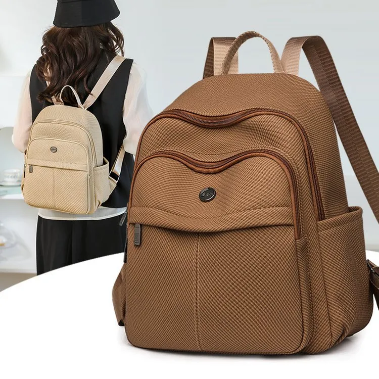 Minimalist Nylon Multi-Pocket Backpack For Women Fashion Solid Color Student Schoolbag Lightweight Portable Travel Daypack Casual Outdoor Rucksack